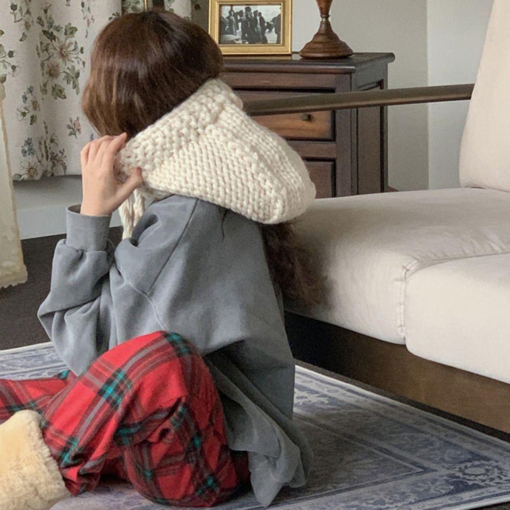 Korean Ear Protection Hat Hand-crocheted Tie Pullover Beanie Hat Fashion Y2k Knitted Hat  Women