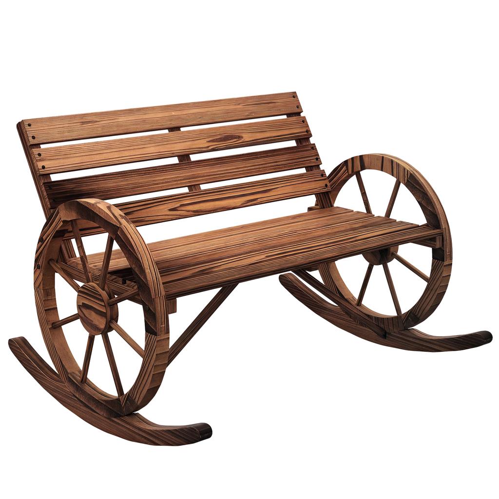Garden swing bench. 2-person swing. With wheel-shaped armrests. For balcony, garden, patio. Carbonized