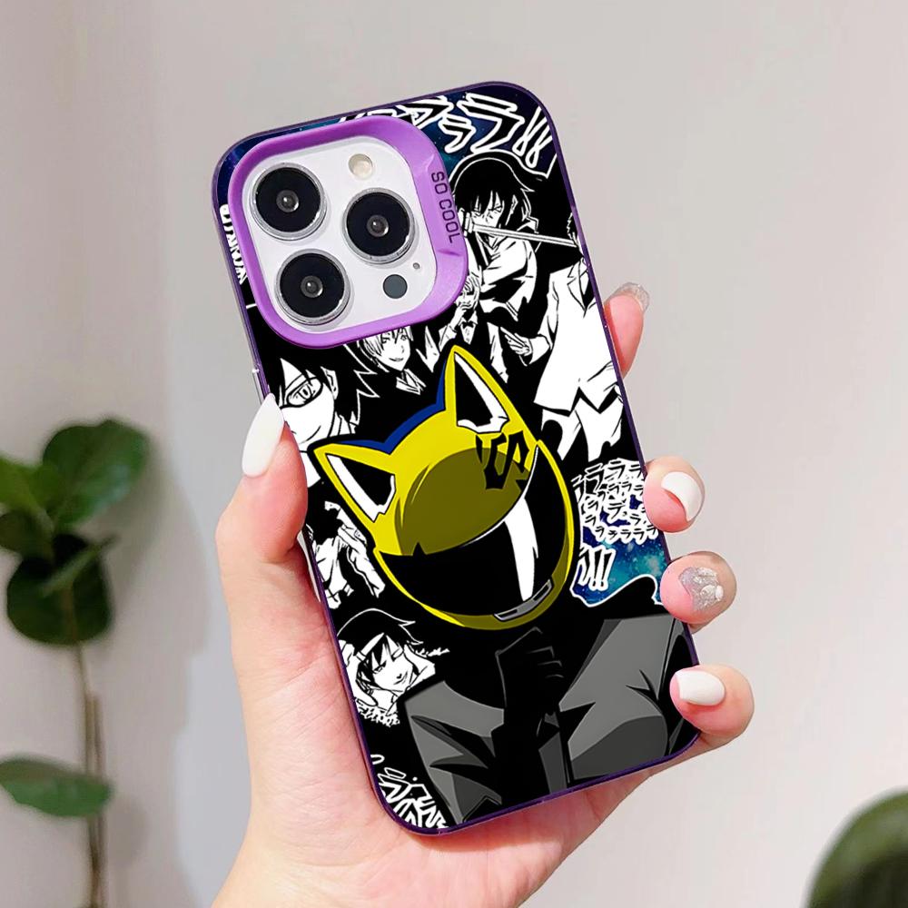 Anime Durarara Phone Case for iPhone 17 16 15 14 13 12 11 X XR XS Air Pro Max Plus Purple Colorful Silver Cover