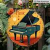 2D Flat Aluminum Decorative Plaques and Ornaments Sign, Hanging Wall Art with Classic Grand Piano Illustration, Retro Music Room Decor for Home