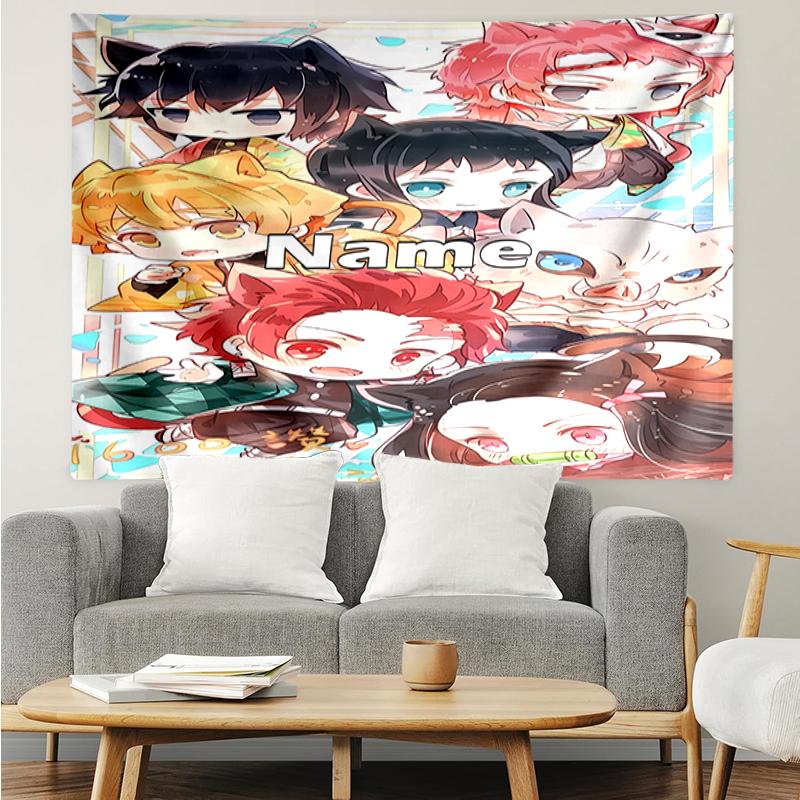 Custom Name Demon Slayer Print Tapestry, Backdrop, Easy Setup, Ideal for Bedroom, Office & Living Room, with Aesthetic Wall Hanging Decor.