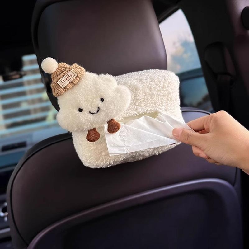 New Cute Cartoon Bow Cloud Car Tissue Box Hanging Napkin Bag for Car Back Seat Headrest Armrest Paper Organizer Storage Holder