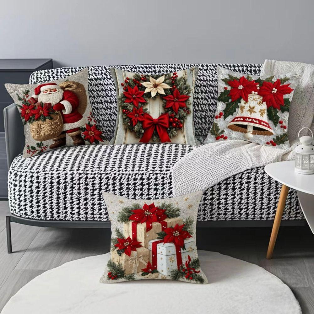 Christmas Cushion Cover Christmas Tree Pattern Santa Claus Cartoon Christmas Pillow Cover 45x45cm Size Snowflake