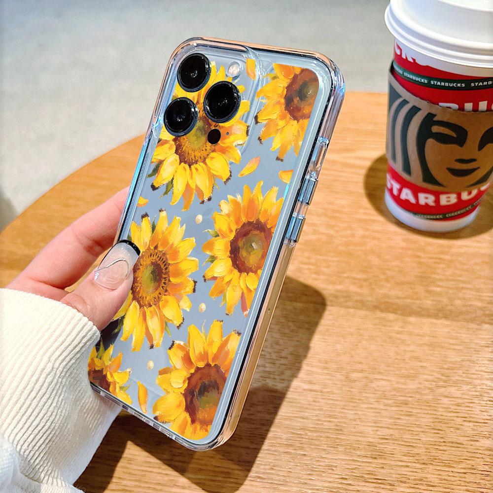Impasto Sunflower Pattern Painting Phone Case for IPhone 14 15 16 17 13 12 11 Pro Max Plus 12 13 Mini TPU Protect Cover