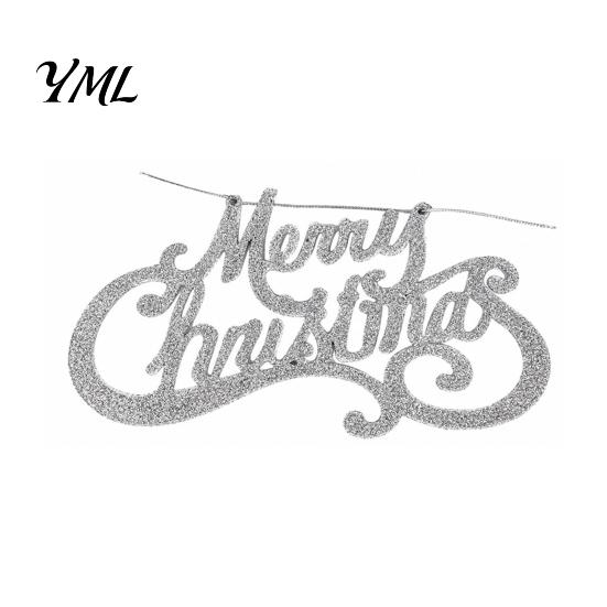 Store Window Holiday Decor Merry Christmas Letter Sign for Tree, Glitter Plastic Hanging Gift Packaging Accessories Ornaments, Sparkling Letters