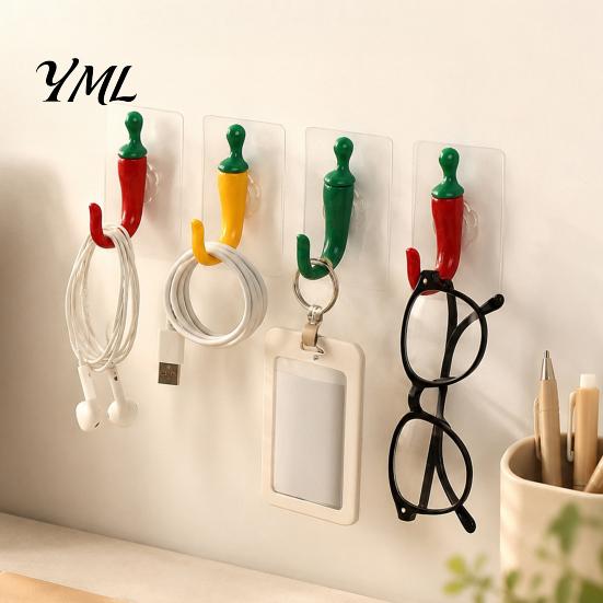 Decorative Pepper Hooks 2PCS Chili Adhesive Hooks, Cute Punch-Free Wall Hangers, Heavy Duty Hanging Seamless Storage for Kitchen Bathroom And Entryway