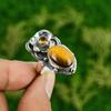 Gift For Women Multi Stone Flower Ring Size 9 925 Silver Natural TigerS Eye