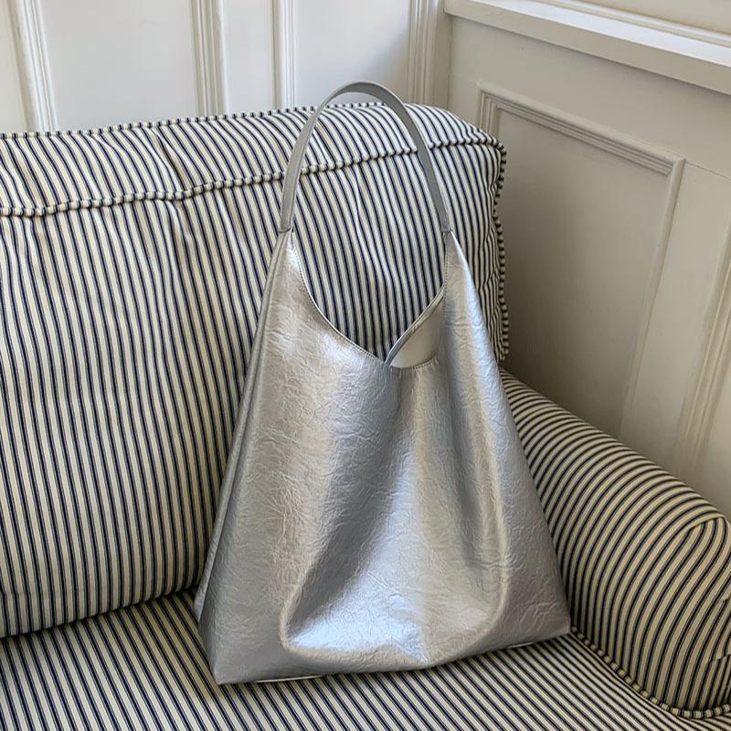 2025 Модная серебристая женская сумка-тоут подмышку в корейском стиле - Универсальная, вместительная летняя наплечная сумка