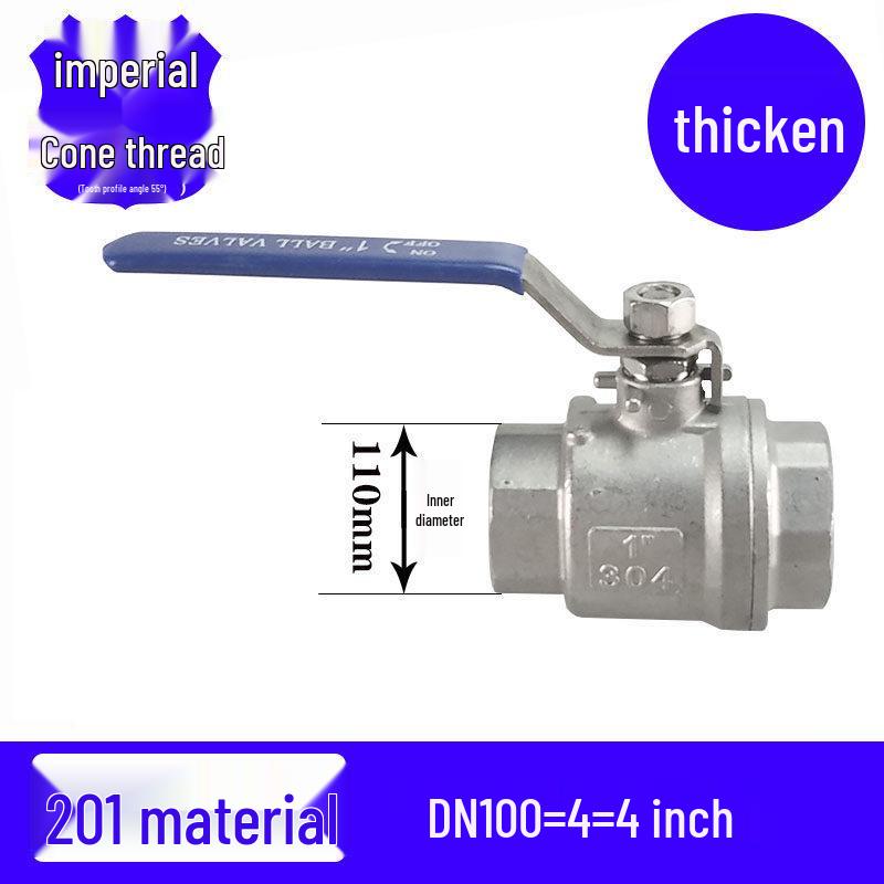 201/304 Stainless Steel Female Thread Ball Valve, Two-Piece, Sizes 1/2", 3/4", 1", 2" (DN15-20)