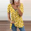 Женский топ, летний, новый, модный, с желтыми цветами, повседневный, с застежкой-молнией, V-образным вырезом и коротким рукавом