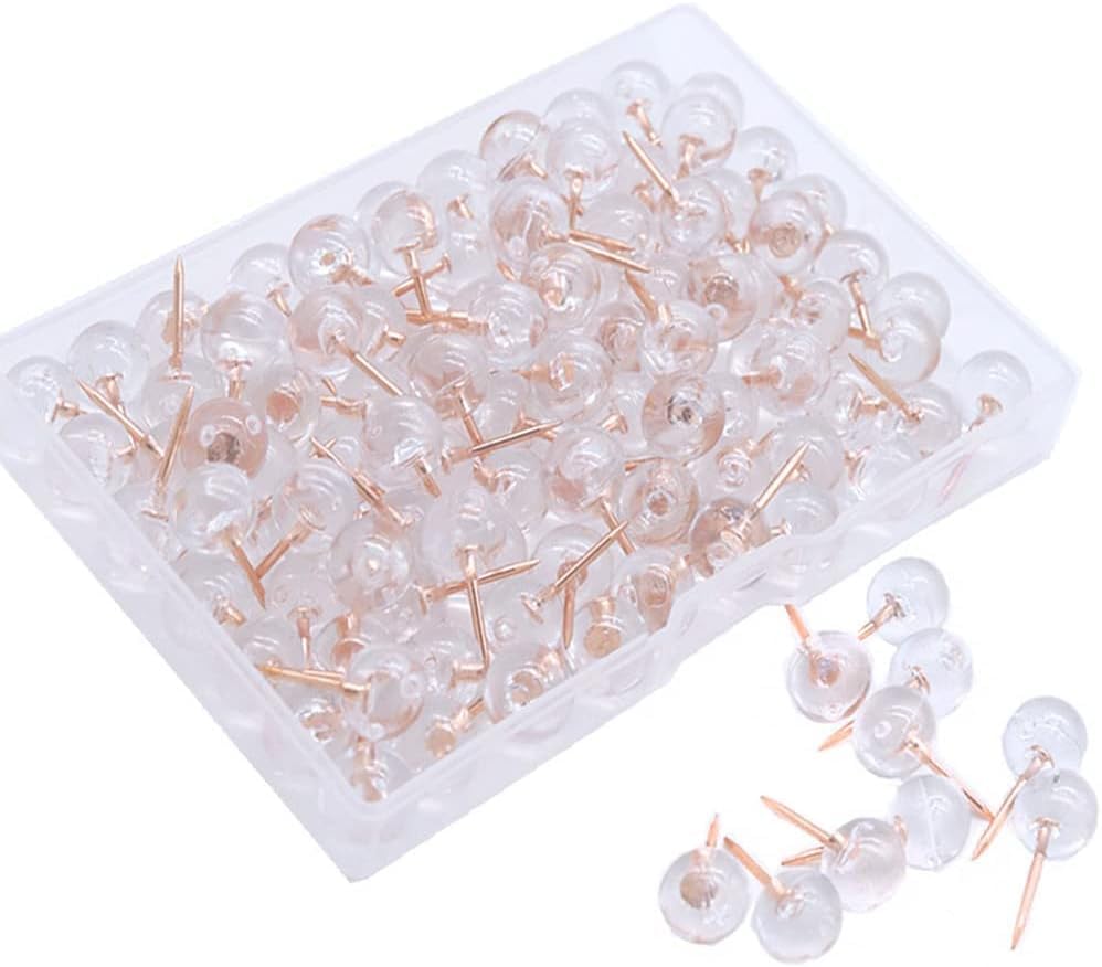 Thumbtacks Metal 100 pieces Spherical Push Plastic Transparent Pink for Office for Fixing Cork with Storage Box (Plastic + / Approx. / 10mm20mm)