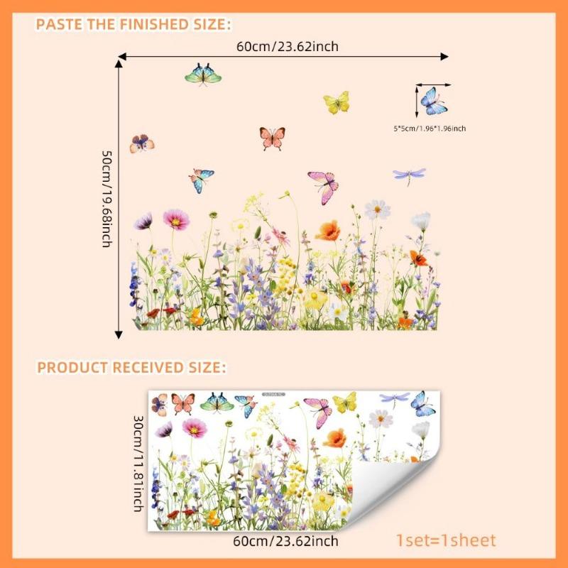 Красочные цветы и бабочки Электростатическая наклейка на стену для окон