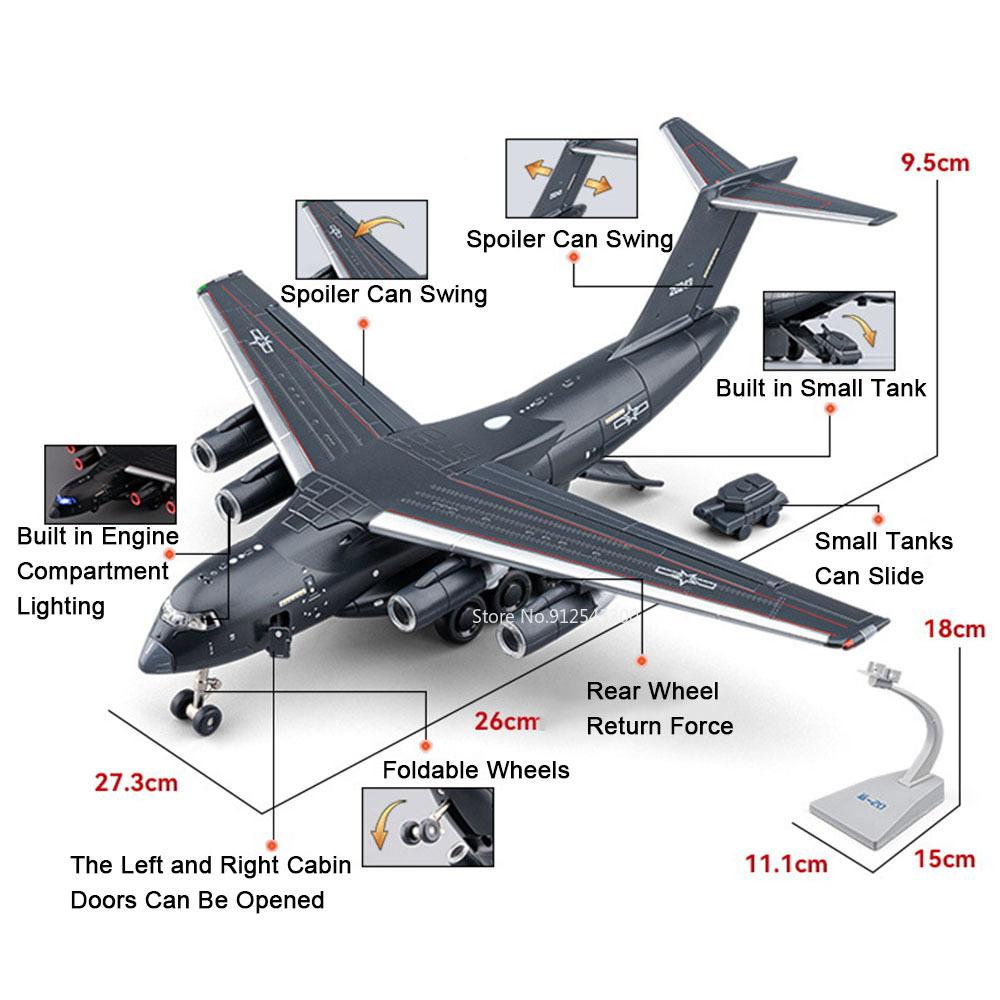 1:Модель транспортного самолета Y-20 в масштабе 1:180, игрушка, металлический корпус, инерционный механизм, складывающееся носовое колесо, модели военных самолетов, детские подарки