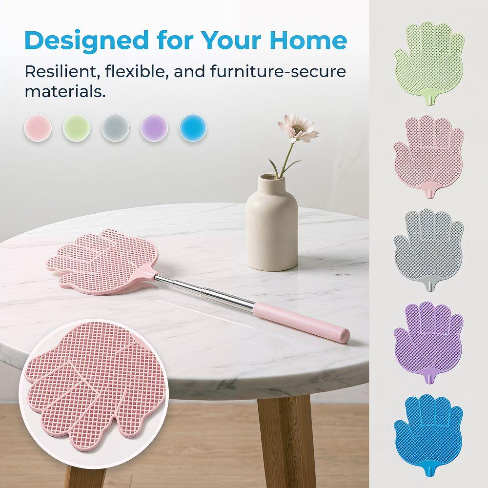 5Pcs Retractable Palm Shaped Fly Swatter Durable Extendable Bug Swatter  Kitchen Use