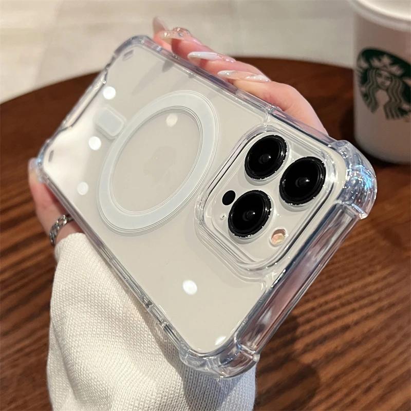 Shockproof Magnetic Clear Case For For Iphone 16 15 14 13 11 12 Pro Max 15 Plus Magsafe Wireless Charge Acrylic Transparent Cover