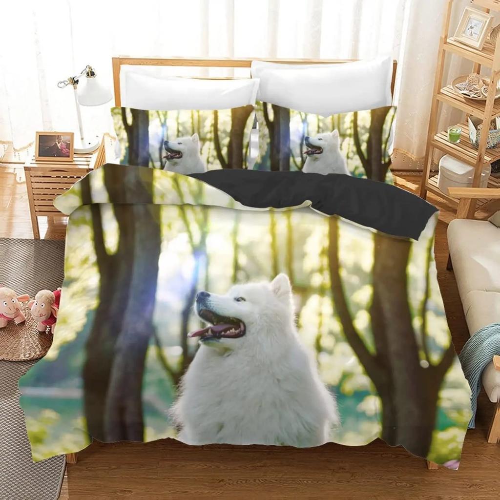Samoyed Dog Duvet Cover King Queen Size Lovely Smile Pet Puppy Bedding Set Adults Women Cute White Animal Polyester Quilt Cover