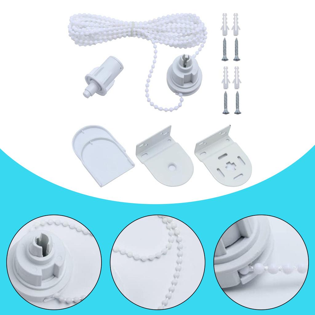 32mm Roller Blind Fittings Kits with Beaded Chain and Screws White Curtain Shade Repair Accessories for Home and Office