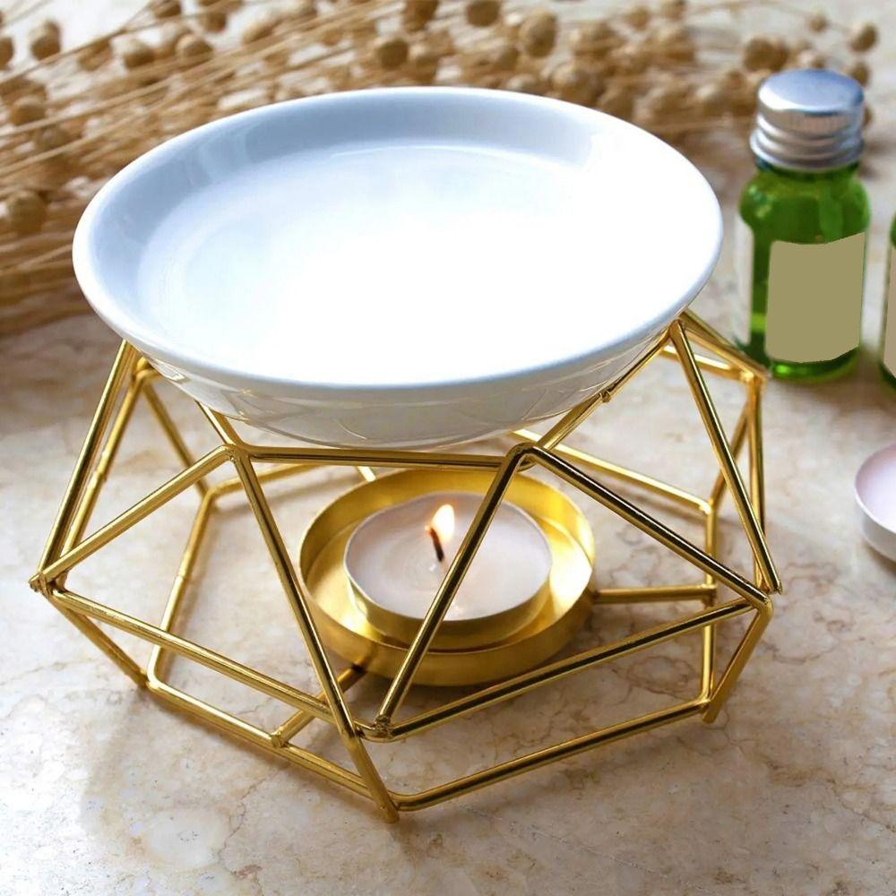 Gold Candle Holder Rhombus Shape Incense Burner Durable Tealight Holder  Candlelight Dinner Props