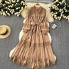 Women's Lace Splicing Receiving Waist Tie Temperament Swing Vacation Long Dresses