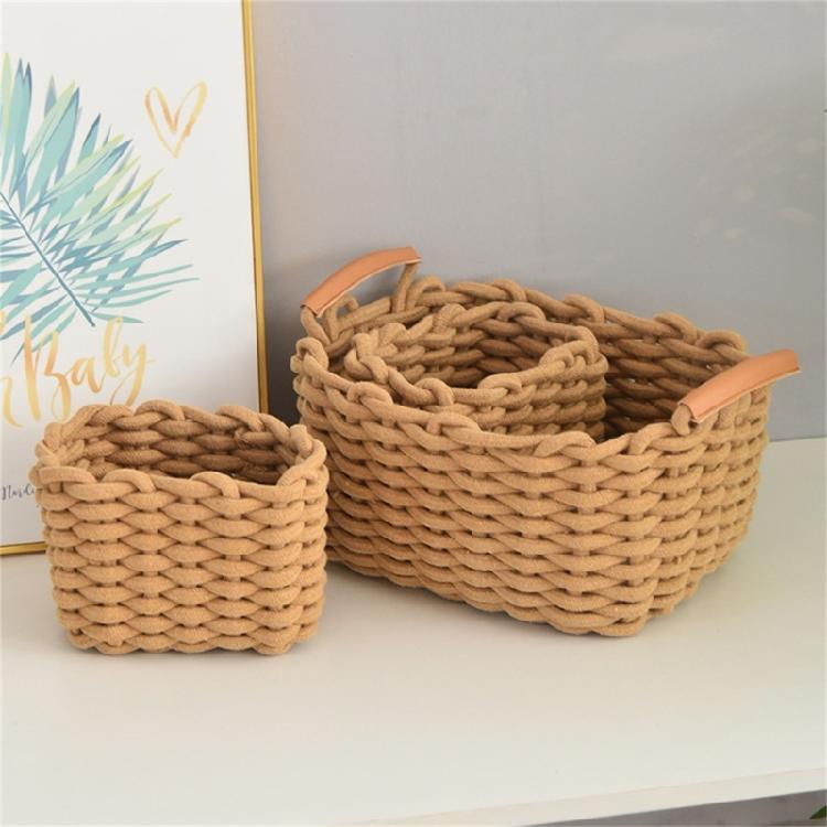 Handwoven Cotton Rope Makeup Holder Decorative Desktop Storage Basket Multipurpose Bedroom Organizer for Cosmetics