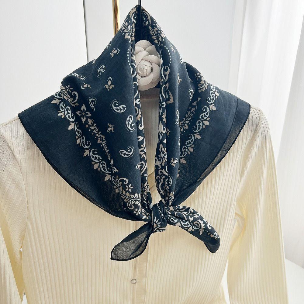 Korean Cashew Nut Print Silk Scarf Breathable Square Handkerchief Simple Small Scarves  Female