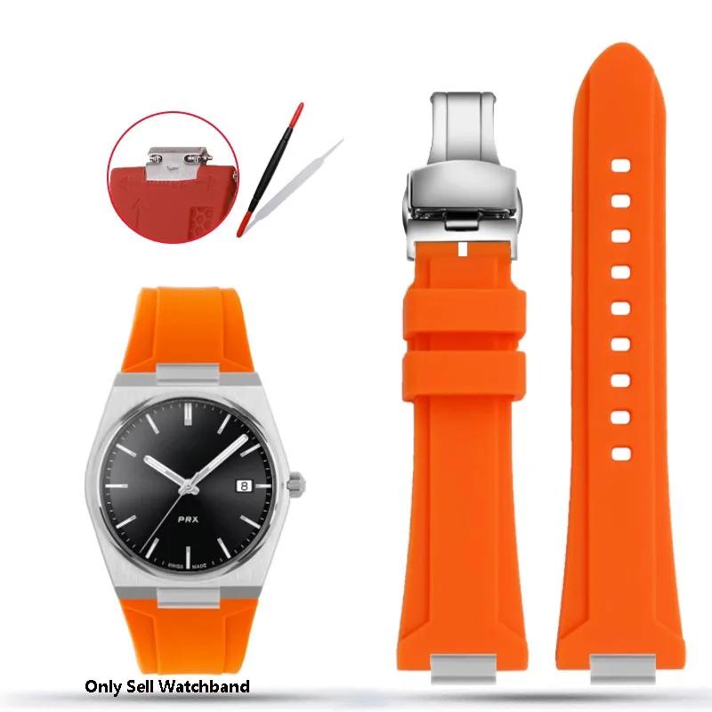Silicone Rubber Watchband For TISSOT PRX Watchband T137.407/T137.410 Series Super Player Men Wrist Strap 26x12mm Convex End
