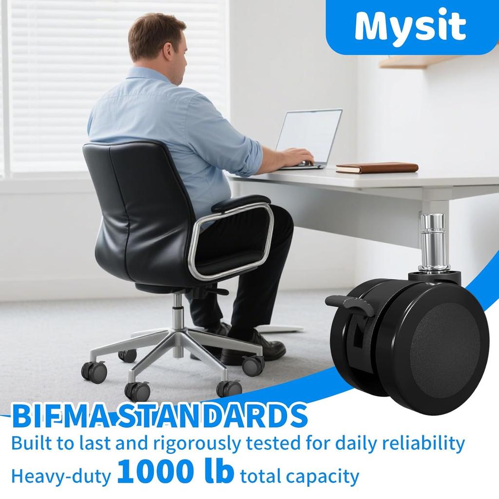 Колесики для офисного кресла или стула MySit с тормозом 11x22 мм, сменные, сверхпрочные, легкая установка, универсальное крепление, бесшумные полиуретановые колесики для полов из твердых пород дерева