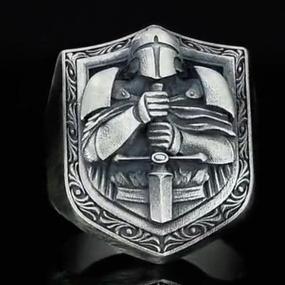 Изысканное модное мужское кольцо-печатка ручной работы с тиснением, рыцарь-крестоносец, средневековый рыцарь, мужское мотоциклетное кольцо, сувенирный подарок Anillo