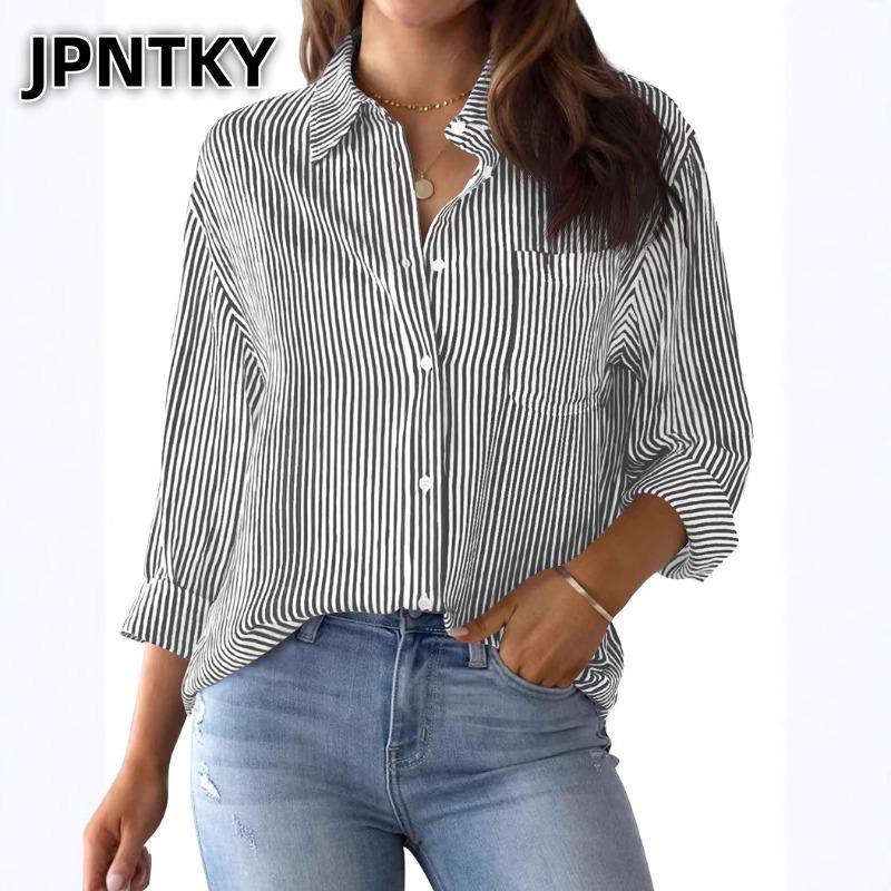 Женская Модная Повседневная Блузка-Рубашка JPNTKY с Длинным Рукавом и Воротником-Поло