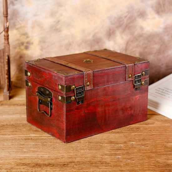 Wooden Storage Box with Lock Large Capacity Multipurpose Decorative Treasure Chest Retro Style Storage Organizer