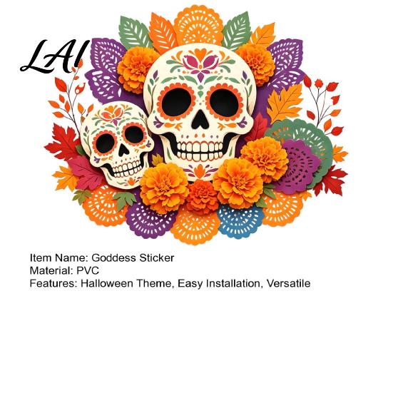 Halloween Party Decor Day of The Dead Window Static Sticker Flower Skull Decorative PVC Waterproof Vinyl Graphics Decals Glass Clings for