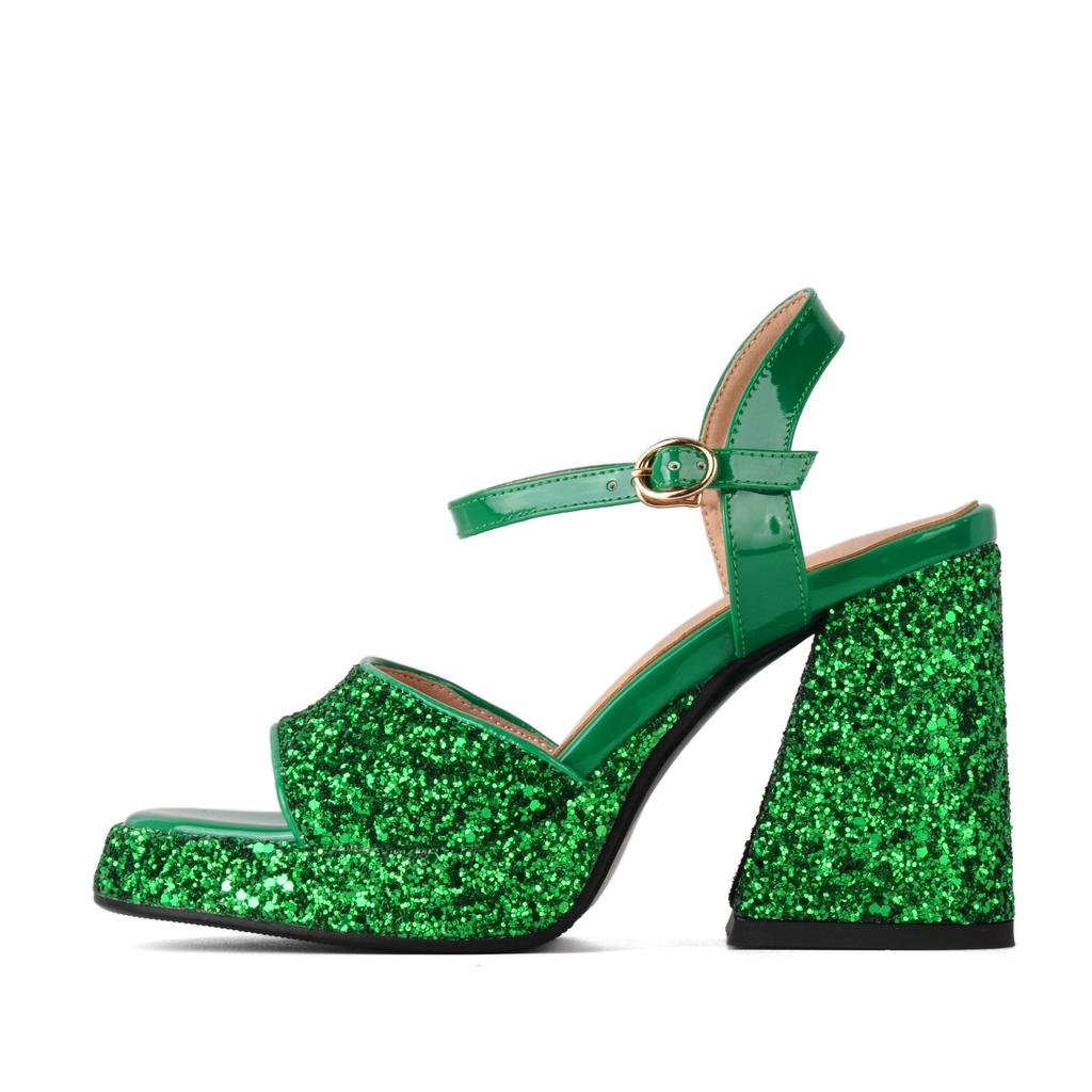 Krazing Pot Sequin Cloth Peep Toe Super High Heels Summer Shoes Buckle Straps Modern Party Fashion Women Sandals