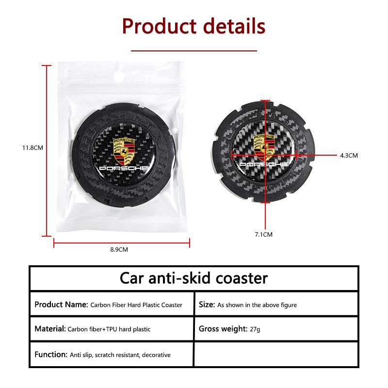 2Pcs Car Carbon fiber Non-slip Water Coaster Leather Interior Pad Holder For Porsche Cayenne Panamera Macan 911 718 Cayman 918YC3