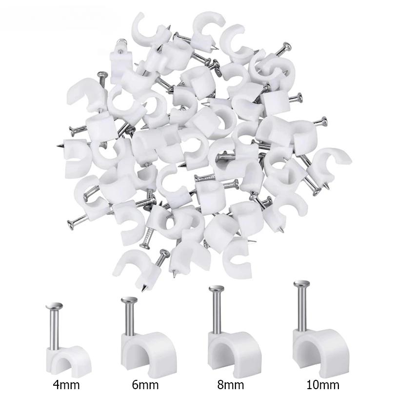 100 шт. круглых зажимов для кабеля 4 мм, 6 мм, 8 мм, 10 мм, кабельная разводка RG6 CAT6 RJ45, держатель для электрического провода, круглые зажимы для кабеля