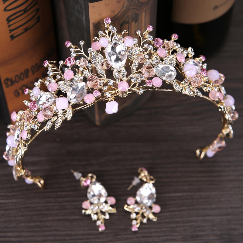 Luxury Pink Gold Pearl Bridal Crowns Handmade Tiara Bride Headband Crystal Wedding Diadem Queen Crown Wedding Hair Accessories