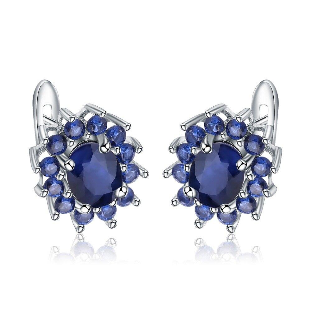 Fashion 1.89Ct Natural Blue Sapphire Earrings 925 Sterling Silver Gemstones Vintage Stud Earrings for Women Fine Jewelry