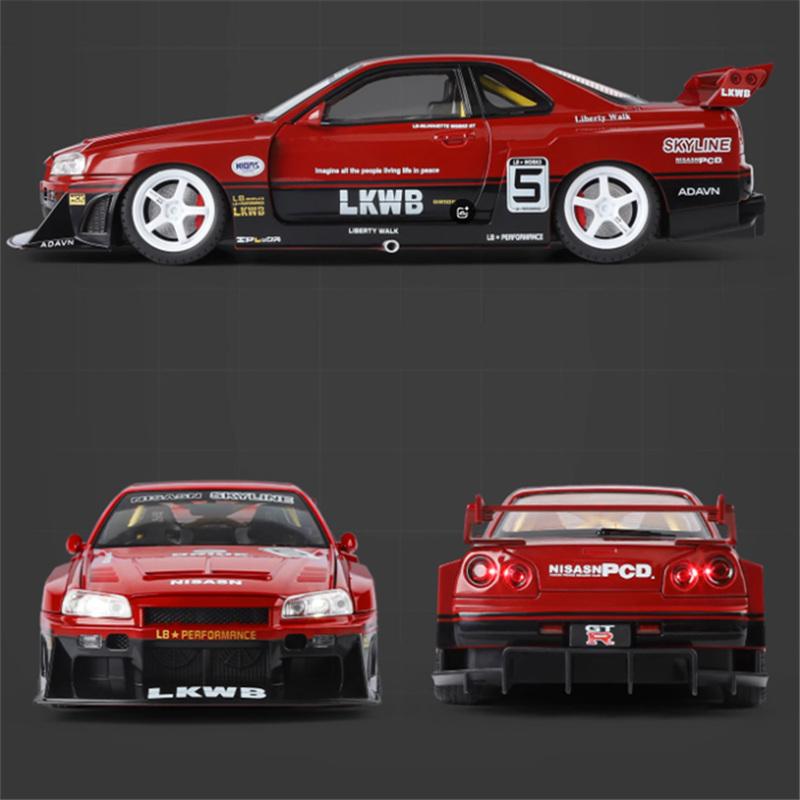 1/18 Nissan Skyline Ares GTR R34 Alloy Modified Wide Body Sports Car Model Diecast Raing Vehicle Car Model Sound Light Kids Gift