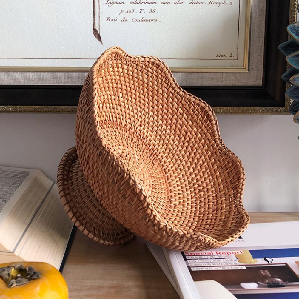 Natural Rattan Woven Fruit Plate Key Bowl for Entryway Table Storage Baskets Small Round Organizing Wallet Bathroom Base