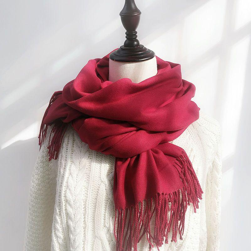 Women Scarf Shawl Soft Thickened Solid Color Winter Warm Tassels Fashion Accessories