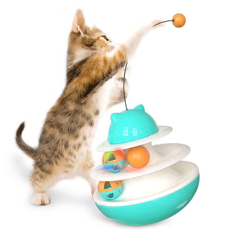 Interactive Tumbler Stick Toy for Cats and Dogs with Puzzle Exercise Slow Feeder Double Track Glowing Ball