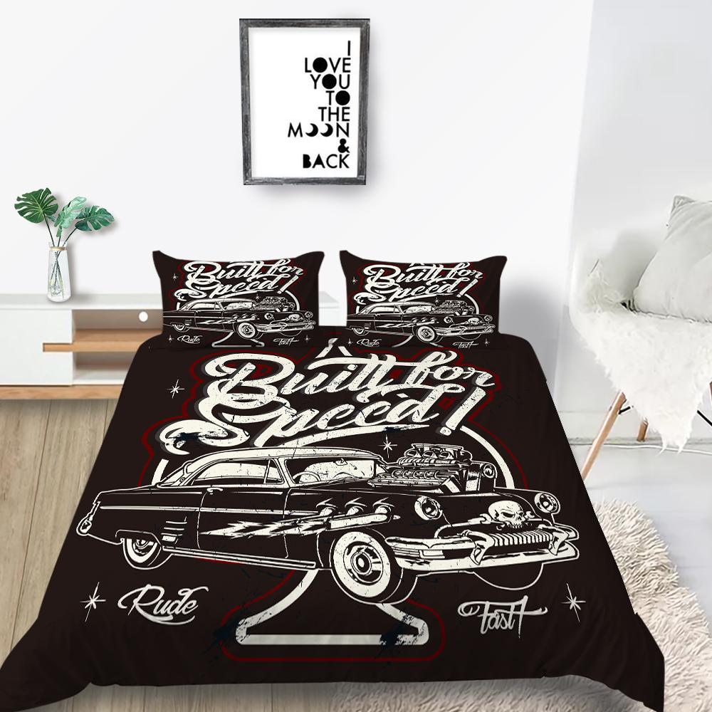3D мультяшный комплект постельного белья для внедорожников, серия автомобилей, пуховое одеяло и наволочка с принтом из ультратонкой волокнистой ткани для быстрого высыхания украшения дома