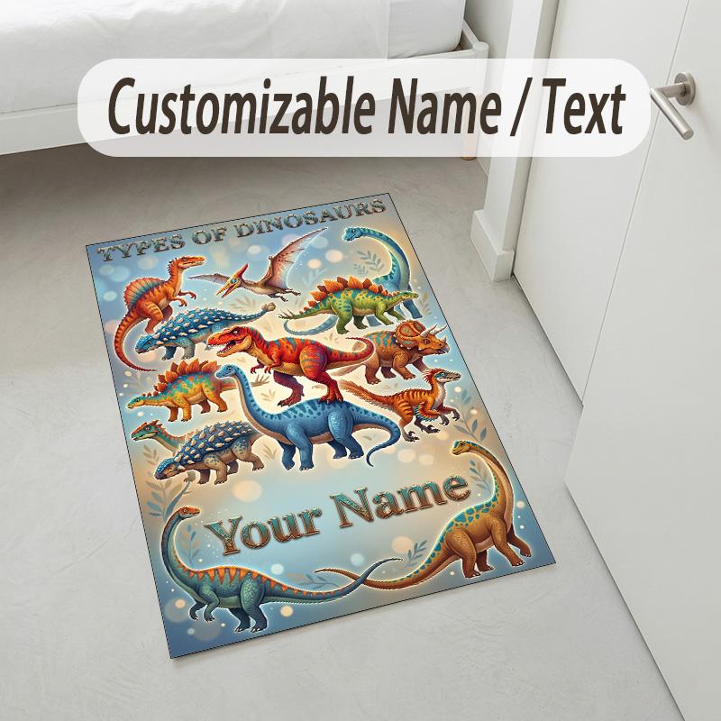 Dinosaur Theme Crystal Velvet Rug Personalized Custom Name Text Soft Floor Mat Home Decor