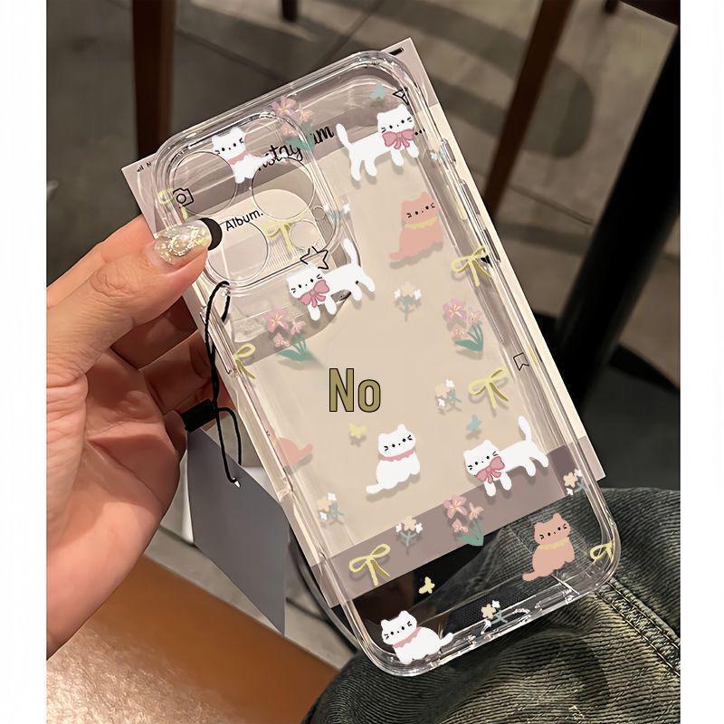 Чехол для телефона Bow Flower Kitten Apple 17 Pro Max Прозрачный Мягкий, Совместимый с iPhone 16/17, Pro 15