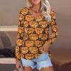 Женская повседневная мода, сексуальный комфорт, Хэллоуин с принтом и v-образным вырезом, пуговицы, длинный рукав