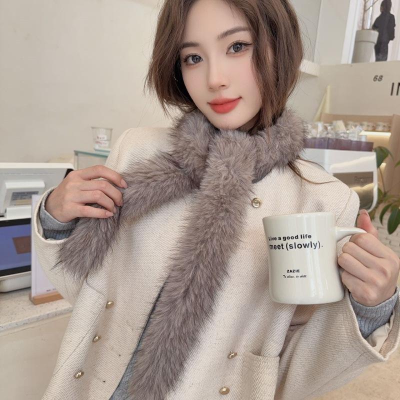 New Ins Temperament Light Luxury Mink Hair Scarve Versatile Fur Solid Colour Scarve Winter Narrow Section Ladies Scarve