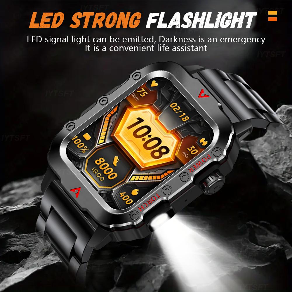 Outdoor Military Smartwatch Men Bluetooth Call Smart Watch 1.73inch LED Sports Fitness Watches For Man Women