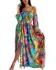 2025 V-Neck Retro Long Sleeve Printed Evening Dress - Spring/Summer Collection