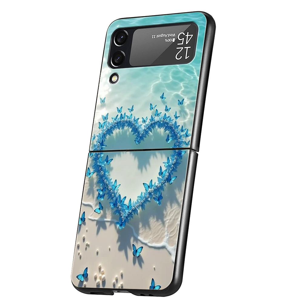 Чехол для телефона Samsung Galaxy Z Flip 3 4 5 6 Жесткий Складной ПК Для Samsung Z Flip3 Flip4 Flip5 Чехол Синяя Бабочка Океанские Волны