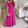 Boho Dress Stitching Large Hem Adding Charm Anti Pilling Popular Elegant Strapless Off Shoulder Beach Party Dress Streetwear
