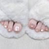24 Pcs Short Square Fake Toenails Blue Cat Eye Rhinestone Design Full Cover Press On Nail Tips